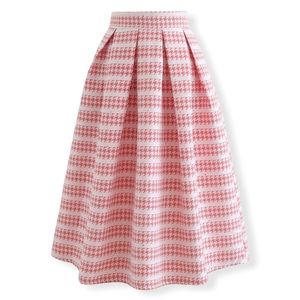 EMBOSSED HOUNDSTOOTH SEQUINED PLEATED SKIRT IN BLUSH PINK CHICWISH